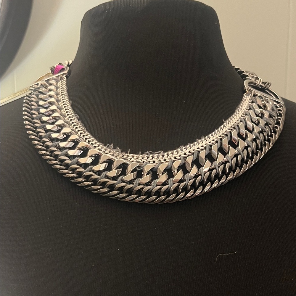 Source Unknown Silver And Black Statement Necklace - image 1